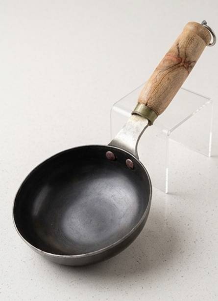 JENTERPRISE 12.5 CM Iron Tadka Pan with Wooden Handle Fry Pan 12.5 cm diameter with Lid 0.2 L capacity