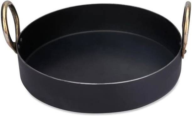 shri gaurangi Heavy Base Iron Flat Kadai Fry Pan for Making jalebi, dal tadka, 12 Inches, 310 cm Original Iron loha color black 4 Liters Kadhai 31 cm diameter 4 L capacity Kadhai 31 cm diameter 4 L capacity