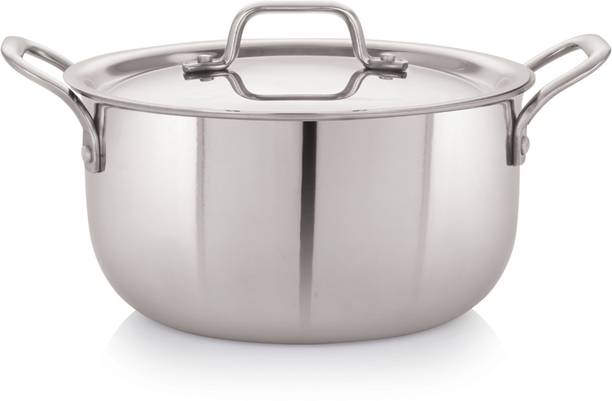 iVBOX Platina-24cm Triply Steel Casserole Pot Pan with Steel lid Kadhai 24 cm diameter with Lid 5.4 L capacity