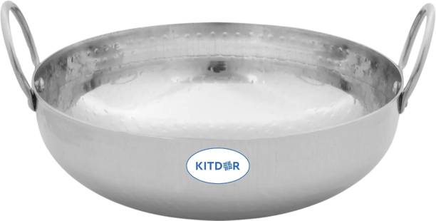 Kitdor Stainless Steel Heavy Bottom Cookware Hammered/ Mathar Kadai/ Kadhai with handle Kadhai 28 cm diameter 4 L capacity