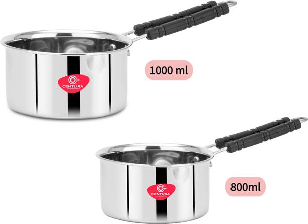 CENTURA Stainless Steel 2pcs Pan Combo 0.8L, 1L Sauce Pan Cookware Set Sauce Pan 14 cm, 15 cm diameter 0.8 L, 1 L capacity
