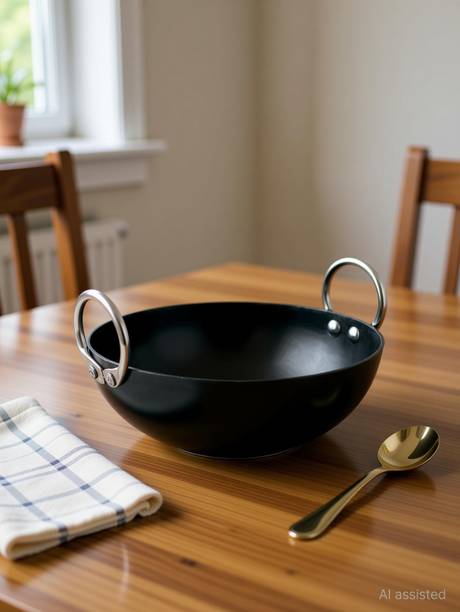 VeerEnterprises MS Pure Iron/Loha Kadhai 20 cm diameter 1 L capacity
