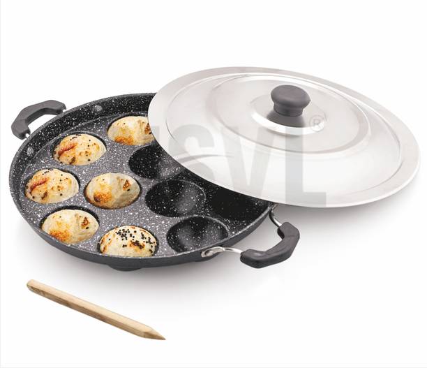 NSVL Non Stick 12 Cavity Appam Patra Handle with Lid Appachatty with Lid 0.25 L capacity 24 cm diameter