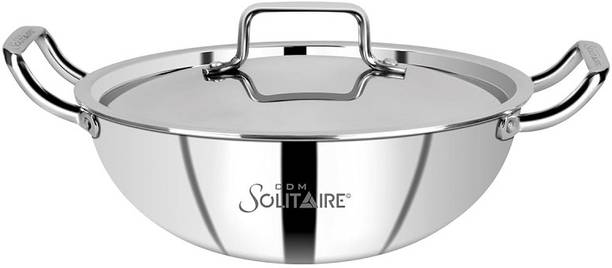 CDM SOLITAIRE Elantra Triply Stainless Steel Kadai with SS Lid 30 Cms, Curry Pan 30 cm diameter with Lid 5 L capacity