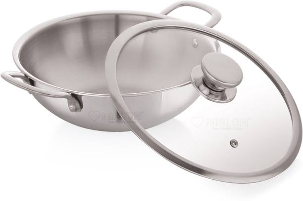 NIRLON Superb Stainless Steel Deep Kadai | 22cm/2Ltr Kadhai 22 cm diameter with Lid 2 L capacity