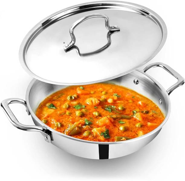 The Indus Valley Triply Stainless Steel Kadai - 10.2 inch Kadhai 26 cm diameter with Lid 3.5 L capacity