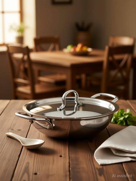 MITHALI Triply Stainless Steel Kadai with Lid 32 cm ढक्कन के साथ