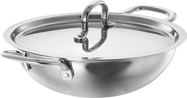 MITHALI Triply Stainless Steel Kadai with Lid Kadhai 24 cm diameter with Lid 2.4 L capacity