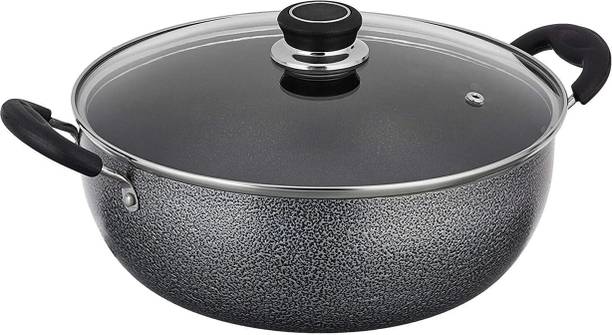 MITHALI Non Stick Kadhai 26cm With Glass Lid For Fry And Cooking 26 cm ढक्कन के साथ