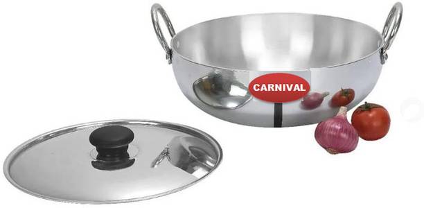 CARNIVAL Aluminium Classic Model Deep Kadhai/Kadhai With Stainless Steel Lid Kadhai 29 cm diameter with Lid 5.5 L capacity
