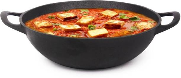 The Indus Valley Pre-Seasoned Cast Iron Deep Kadai with Flat Handles - 10.5 inch Kadhai 27 cm diameter 2.5 L capacity