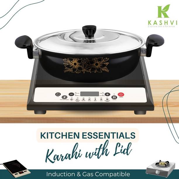 Kashvi Kadhai/Kadai/Karahi 26 cm diameter with Stainless Steel Lid 3.5 L capacity 26 cm ढक्कन के साथ