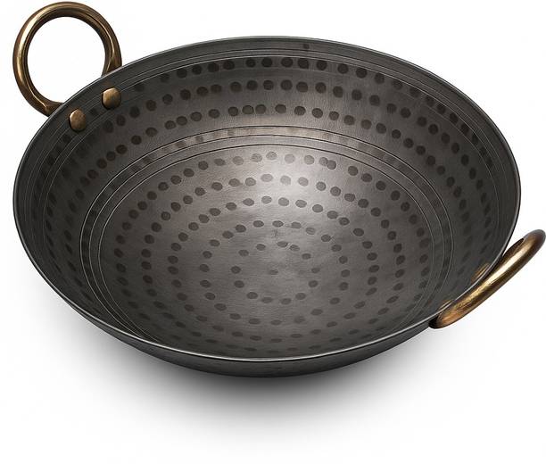 ODAR ODAR Premium Iron Kadhai Thick Strong Loha Kadai | Metal Spoon Friendly Kadhai 10 cm diameter with Lid 3 L capacity