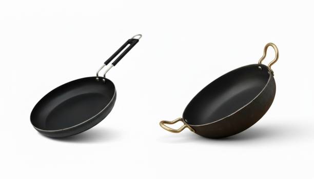 ENTERPRISESYR YR Induction Base Pure Iron Frying Pan & Kadhai 21 cm diameter 1 L capacity