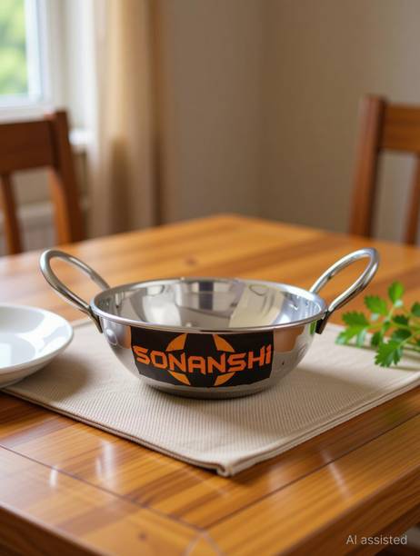 Sonanshi Stainless Steel Hammered Mini Karahi for for Serivng Dishes (Dal, Paneer) Kadhai 13.5 cm diameter 0.25 L capacity