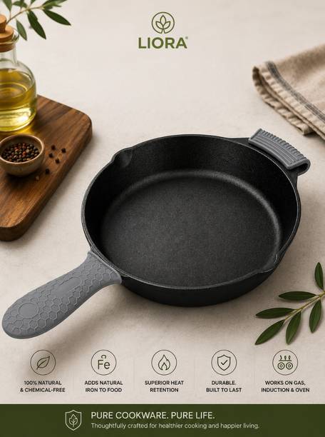 Liora Premium Cast Iron Frying Pan |Toxin-Free| (26.2 cm / 1.8L) Stir Fry Pan 25 cm diameter 1.8 L capacity