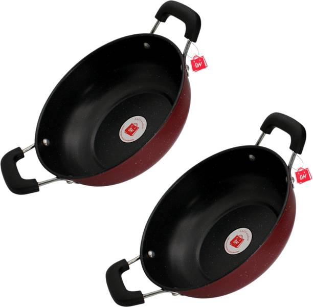 LAZYwindow Premium Quality Nonstick Pack of 2 Kadhai 21 cm diameter 1.25 L capacity