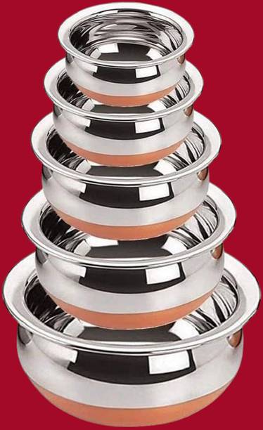 forsel Copper Bottom Stainless Steel Handi Bowl Set for Stylish Table Setup Handi 4 L