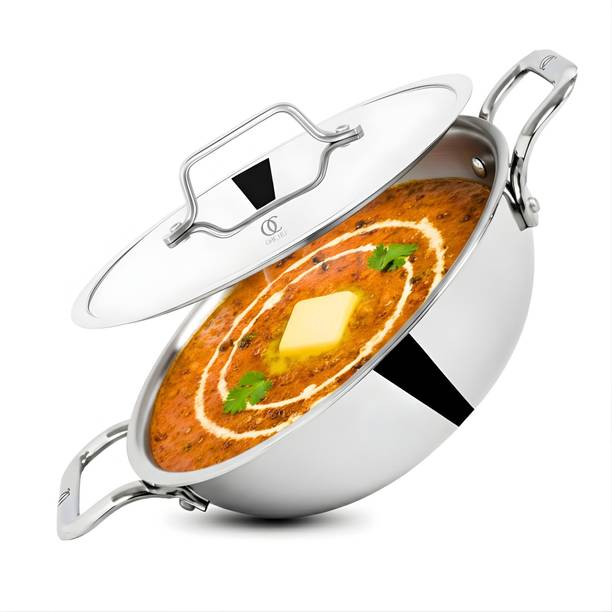 Omichef Triply Kadhai 32 CM(7.2Ltr) Stainless steel& Induction Compatible Kadhai 32 cm diameter with Lid 7.2 L capacity