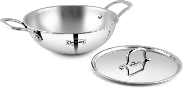 chefkart Triply Stainless Steel Kadai with Lid (22cm, 2L) - Heavy Bottom 3-Layer Kadhai 22 cm diameter with Lid 2 L capacity