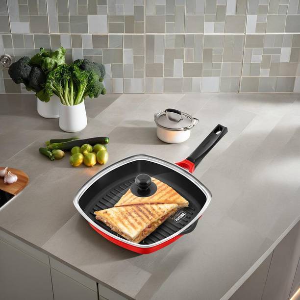 Hawkins Die-Cast Glass (DCGP30G) Grill Pan 30 cm diameter with Lid 3 L capacity