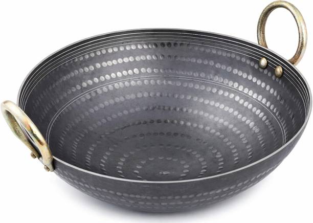 Tannu Craft Iron Hammered Kadhai with Dual Handle Kadhai 20 cm diameter 2.5 L capacity