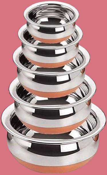 forsel Copper Bottom Stainless Steel Handi Bowl Set for Kitchen and Dining Use Handi 4 L