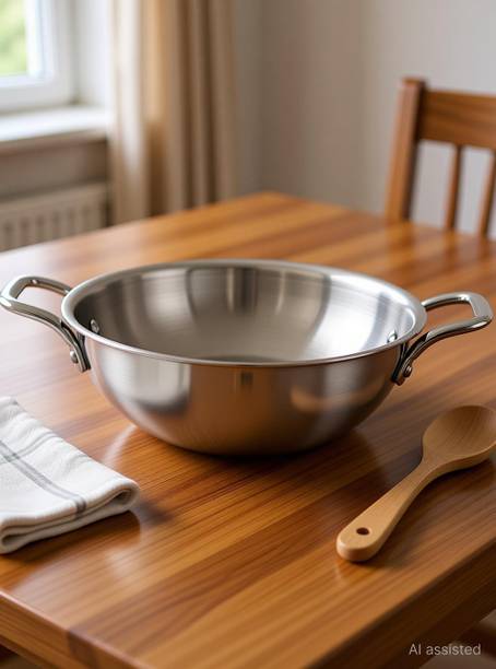 iVBOX ® Platina 28cm Triply Kadai Stainless-Steel Kadhai 28 cm diameter 3.5 L capacity