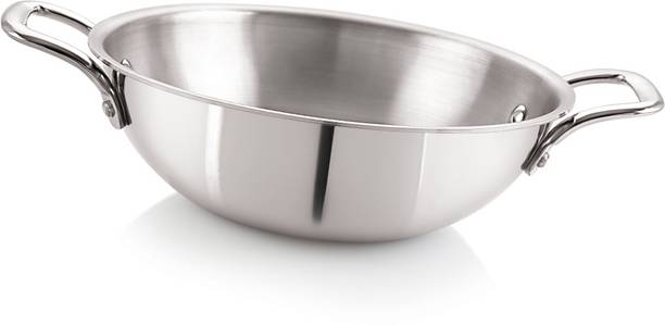 iVBOX ® Platina 28cm Triply Kadai Stainless-Steel Kadhai 28 cm diameter 3.5 L capacity