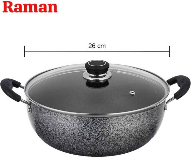 Mainsa Non Stick Kadhai With Glas Lid Kadhai 27 cm diameter with Lid 2.5 L capacity