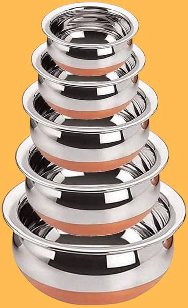 forsel Premium Stainless Steel Copper Bottom Handi Bowl Set for Restaurants Handi 4 L