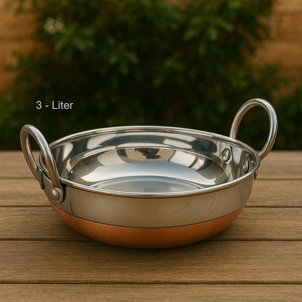 VS Enterprises Copper Bottom Stainless Steel Kadhai Pot Pans with Handle Kadhai 20 cm diameter 3 L capacity