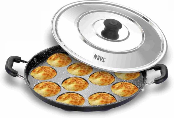 NSVL Non Stick 12 Cavity Appam Patra Handle with Lid Appachatty with Lid 0.25 L capacity 24 cm diameter