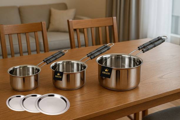 ARGKW Set of 3 Flat Bottom Saucepan with Lid / Tea Coff...