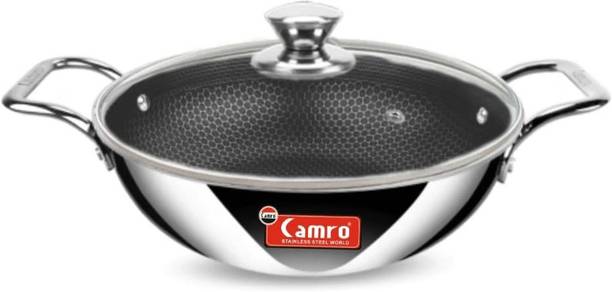 Camro Honeycomb kadhai |multipurpose kadhai | cooking kadhai | deep frying kadhai Kadhai 30.5 cm diameter with Lid 5 L capacity