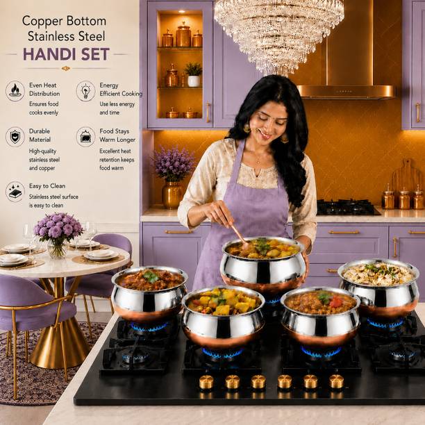 Red Robin Stainless Steel Cooking Pot Combo Pot 13 cm, 15 cm, 17 cm, 19 cm, 21 cm diameter 0.5 L, 0.75 L, 1 L, 1.5 L, 2 L capacity