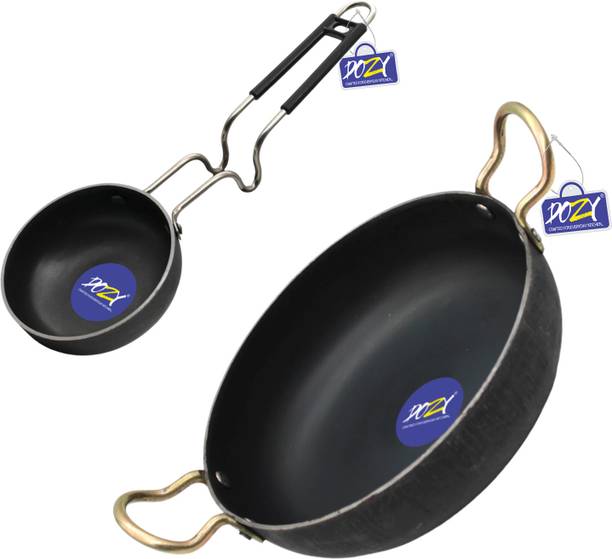 Dozy Traditional Iron Tadka Pan & Kadhai 11 cm, 20 cm diameter 0.25 L, 1.5 L capacity