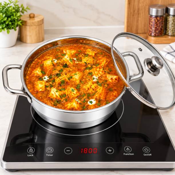 Asbox Stainless Steel Kadai With Glass Lid Using For Better Cooking Home & Kitchen Kadhai 22 cm diameter with Lid 2 L capacity