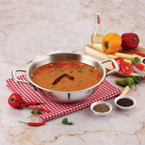 iVBOX ® Platina 26cm Triply Kadai Stainless-Steel Kadhai 26 cm diameter 3 L capacity