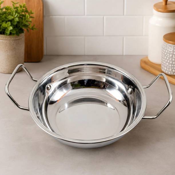 ZZ Enterprises Stainless Steel Kadai 26.5 cm with Side Handles | Induction & Gas Compatible Kadhai 19 cm diameter 500 L capacity