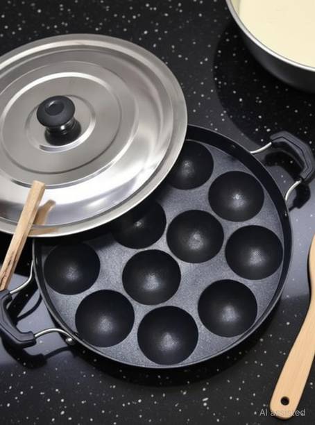 DTM super appam patra with lid and handle/ kulipaniyaram pan nonstick/ appe/ aapee Paniarakkal Pan 22 cm diameter with Lid 1 L capacity