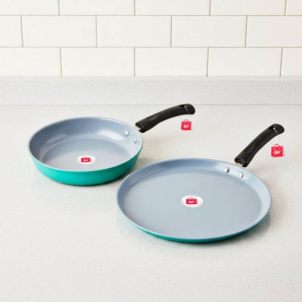 LAZYwindow Elite Nonstick Healthy Combo Set - Fry Pan & Dosa Tawa Set | 100% PFOA-Free Fry Pan 22 cm diameter 1 L capacity