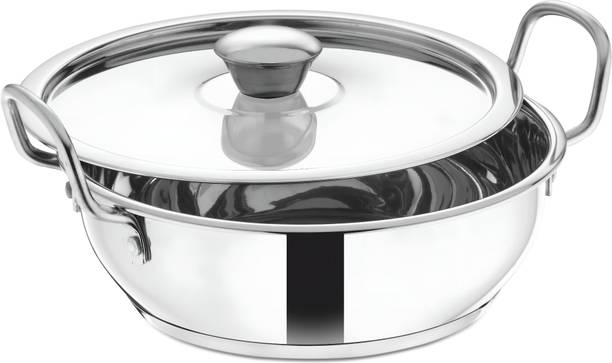 PRABHA Kadai for Cooking | Steel Kadhai | Heavy Induction Base Stainless Steel Kadhai | Kadhai 24.5 cm diameter with Lid 3.5 L capacity