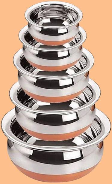forsel Stainless Steel Copper Bottom Handi Bowl Set for Multipurpose Dining Handi 4 L
