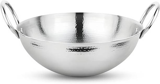 THE INDIAN AURA Hammered Kadhai without Lid | Induction Bottom Round Kadai For Cooking. Kadhai 20 cm diameter 1.6 L capacity
