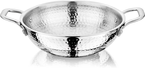 NIRLON Hammered Triply Stainless Steel Cookware Deep Kadai/Wok/Kadhai 28cm Kadhai 28 cm diameter 4.2 L capacity
