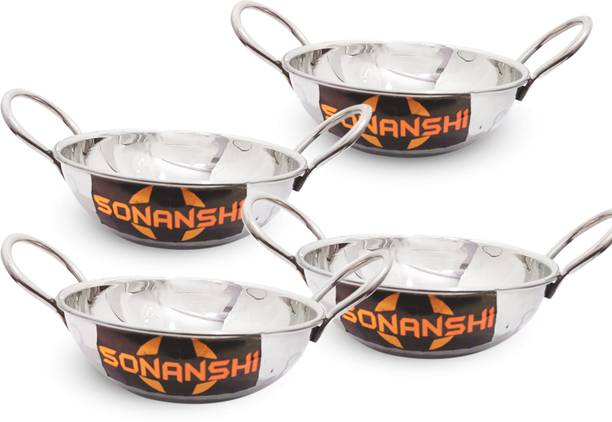 Sonanshi Stainless Steel Mini Karahi for Serving Dishes (Dal, Paneer) Kadhai 13.51 cm diameter 0.25 L capacity