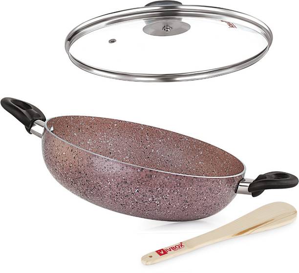 iVBOX koca Pro red 3mm-Thick Non Stick 260mm induction Base Kadhai 24 cm diameter with Lid 3.5 L capacity