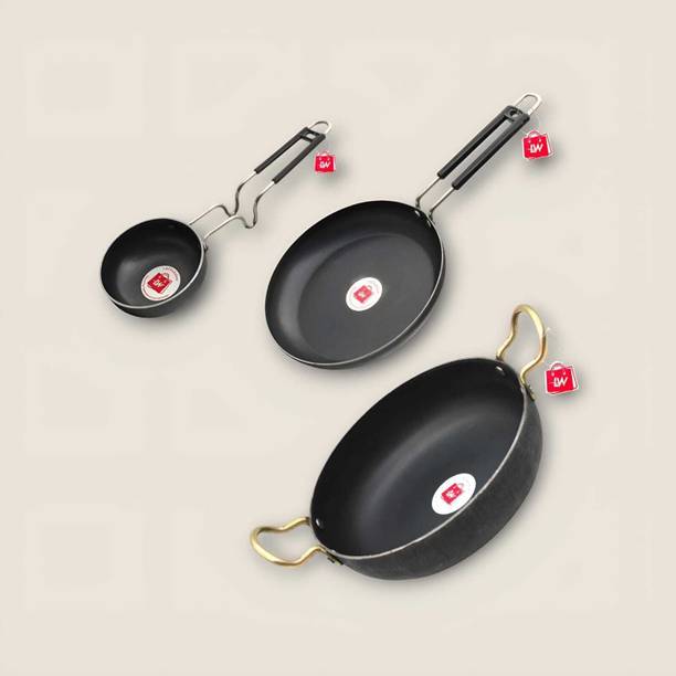 LAZYwindow Iron Tadka Pan / Deep Bottom Kadhai And Fry Pan 20 cm diameter 1 L capacity
