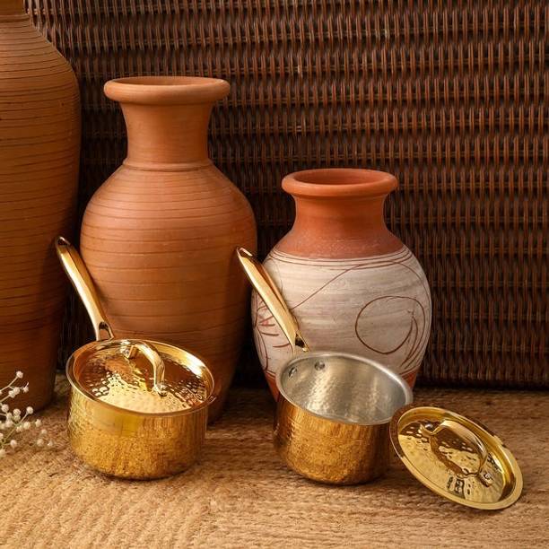 Tatsatva Hammered Brass Saucepan with Brass Lid Non Tox...